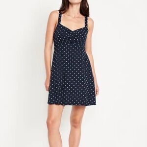 Old Navy Navy Polka Dot Sundress Fit & Flare Crepe Mini Dress